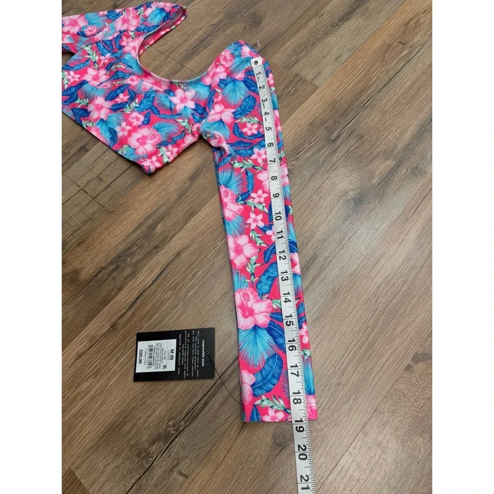 Art Class Girls Tropical Floral Rash Guard Swim‎ Crop Top UPF 50+ Size M 8 NWT